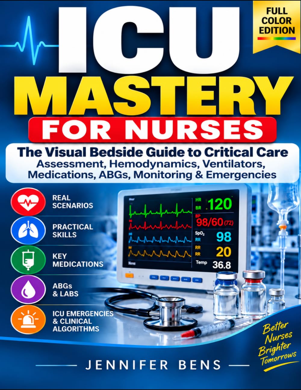 ICU Mastery For Nurses: The Visual Bedside Guide To Critical Care Assessment, Hemodynamics, Ventilators, Medications, ABGs, Monitoring & Emergencies