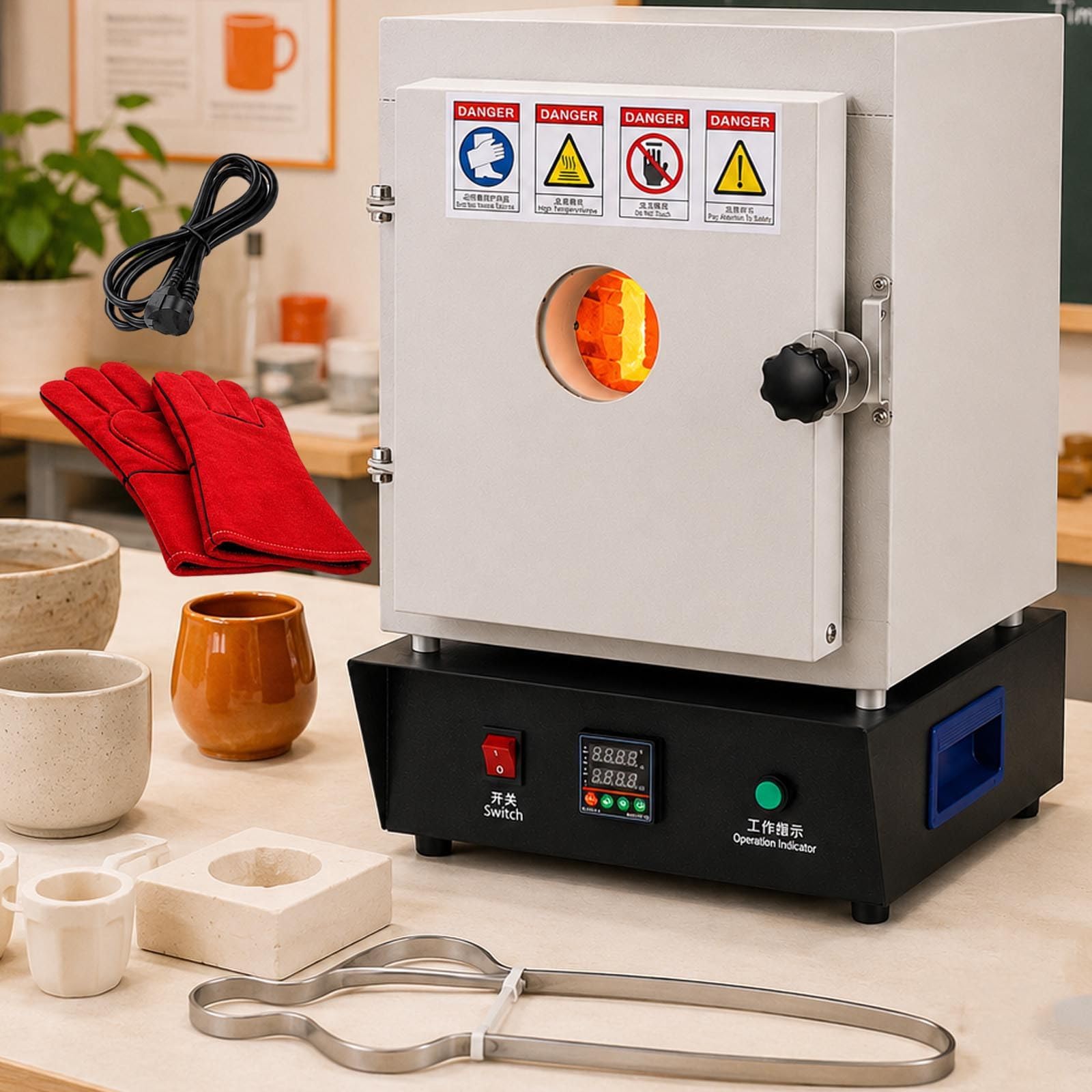 Elektrischer Ausbrennofen 1150°C 1750W, PID Muffelofen mit Sichtfenster – für Wachsverlust, Schmuckherstellung, Gussformen, Edelmetalle, Emaille, Labor und Heimwerker