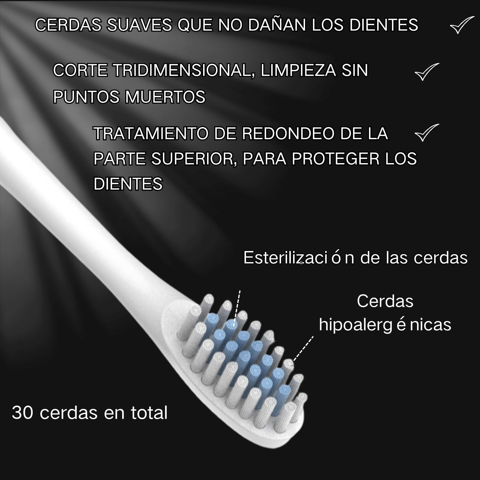 Cepillo Eléctrico de Dientes Recargable Portátil, 6 Modos Ajustables 4 Cabezas de Repuesto, Impermeable IPX7, Compatible con Adultos y Niños, Color Negro, Ideal para Hogar y Viaje