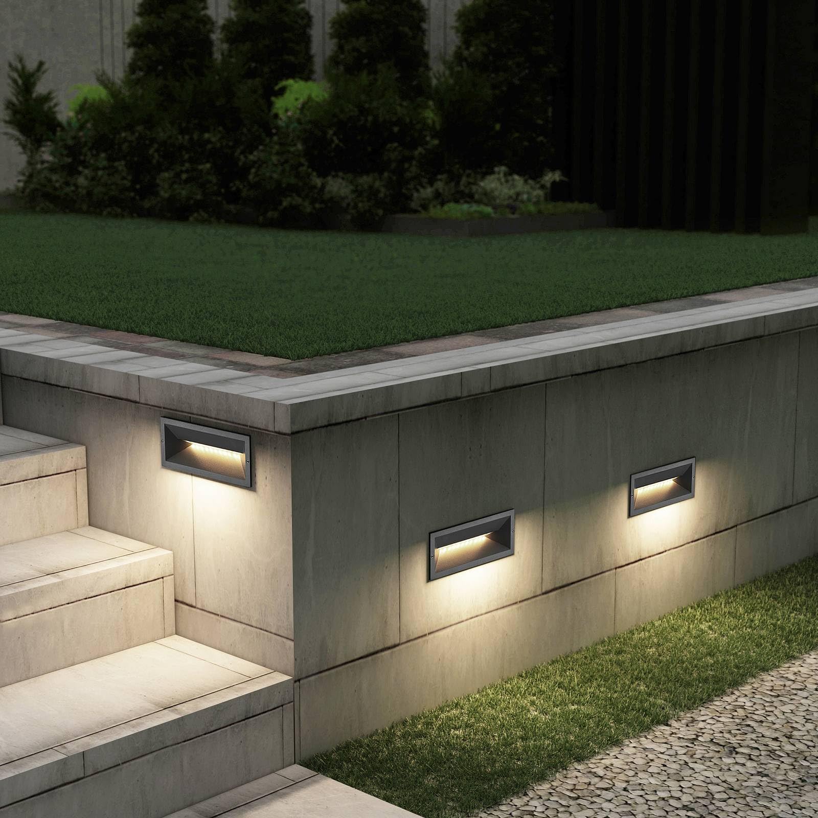 Lucande Bombillas LED iluminación de escaleras exterior en antracita, luz | foco empotrable de pared ip65 estanco al polvo y a chorros de agua, moderno, 2700 k blanco cálido para balcón, terraza