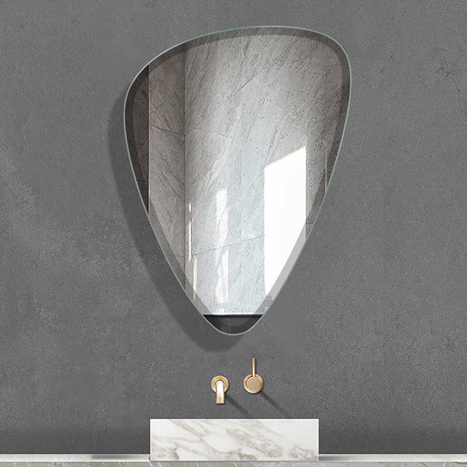 FGXHHS Bathroom Vanity Mirror - Frameless Asymmetric Irregular Tear Drop Shape with Beveled Edge, HD Clear Glass Wall Mounted & Hanging (42x53cm) Modern Decorative Art for Home