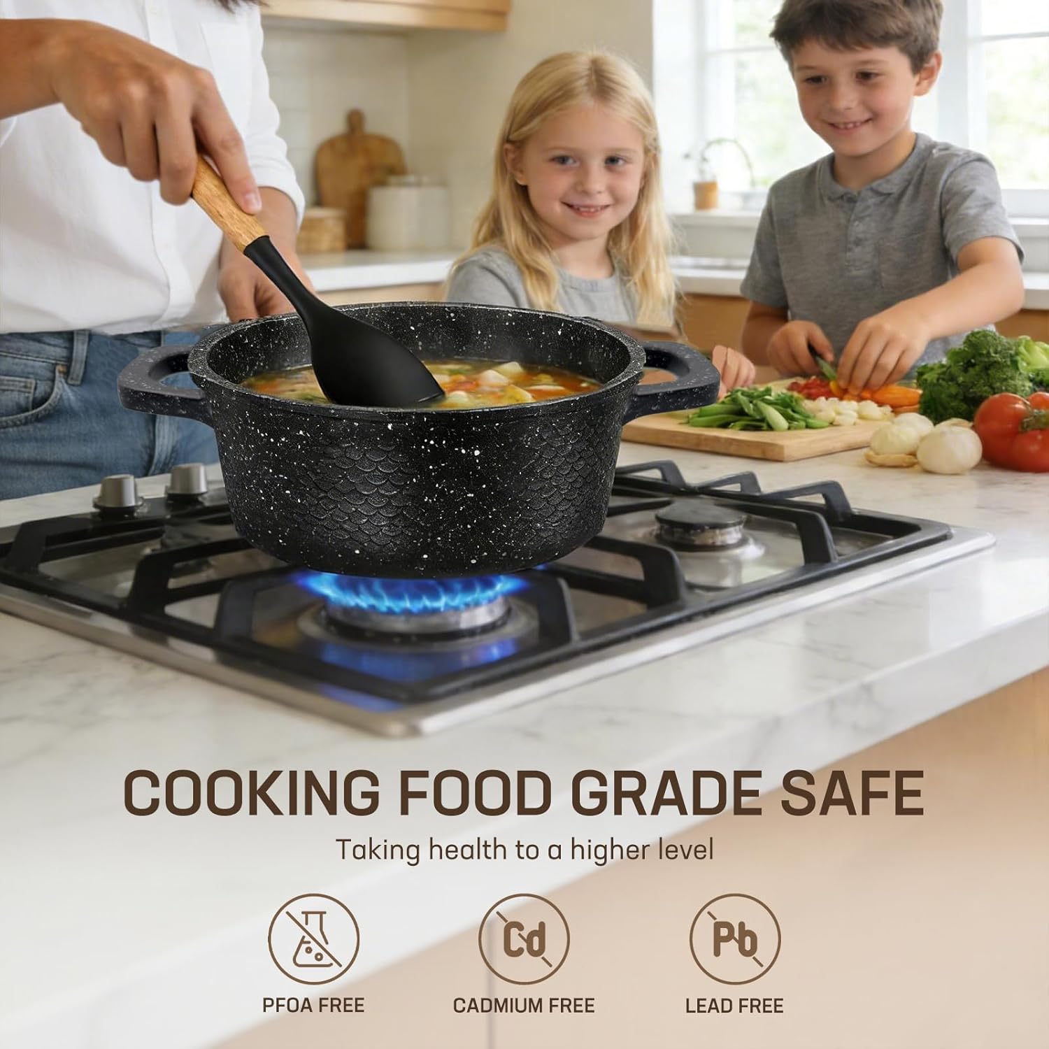 16PCS Cookware Set, Nonstick Pots and Pans Sets, Kitchen Cooking Set Gasserole with Lid, Utensils, Dishwasher Safe, PTFE/PFOA Free, Black