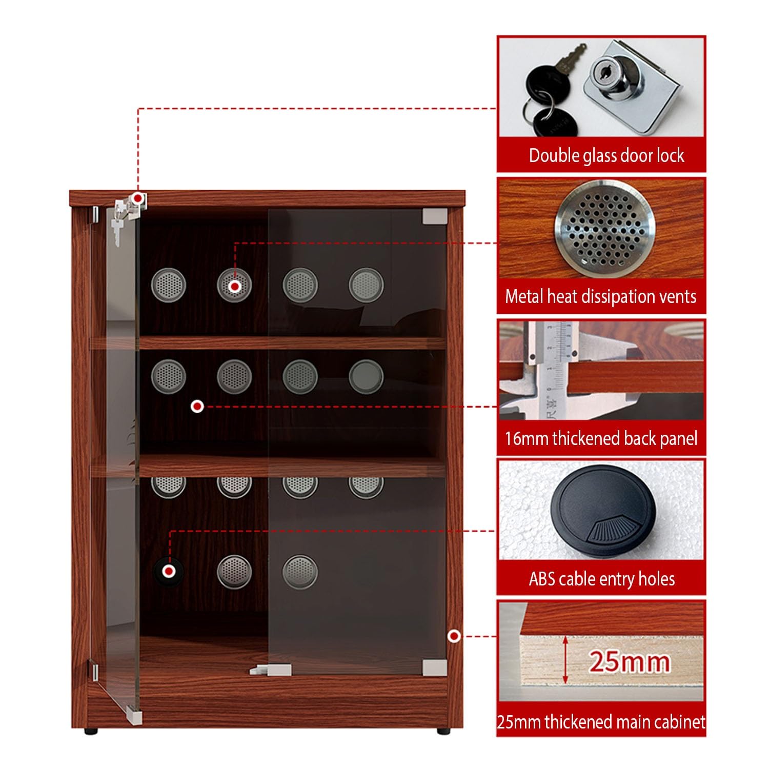 WiFi Router Storage, Audio Video Media Stand, Media Cabinet AV Stand Stereo Cabinet with Adjustable Shelves Tempered Glass Doors and Cable Management(Walnut,80cm31.5in)