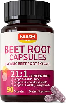 Organic Beet Root Capsules, Beetroot Extract Supplement, Organic Beets for Nitric Oxide, Superfood with Black Pepper Extract, Daily Nutrition, Energy & Active Lifestyle Support 90 Powder Caps