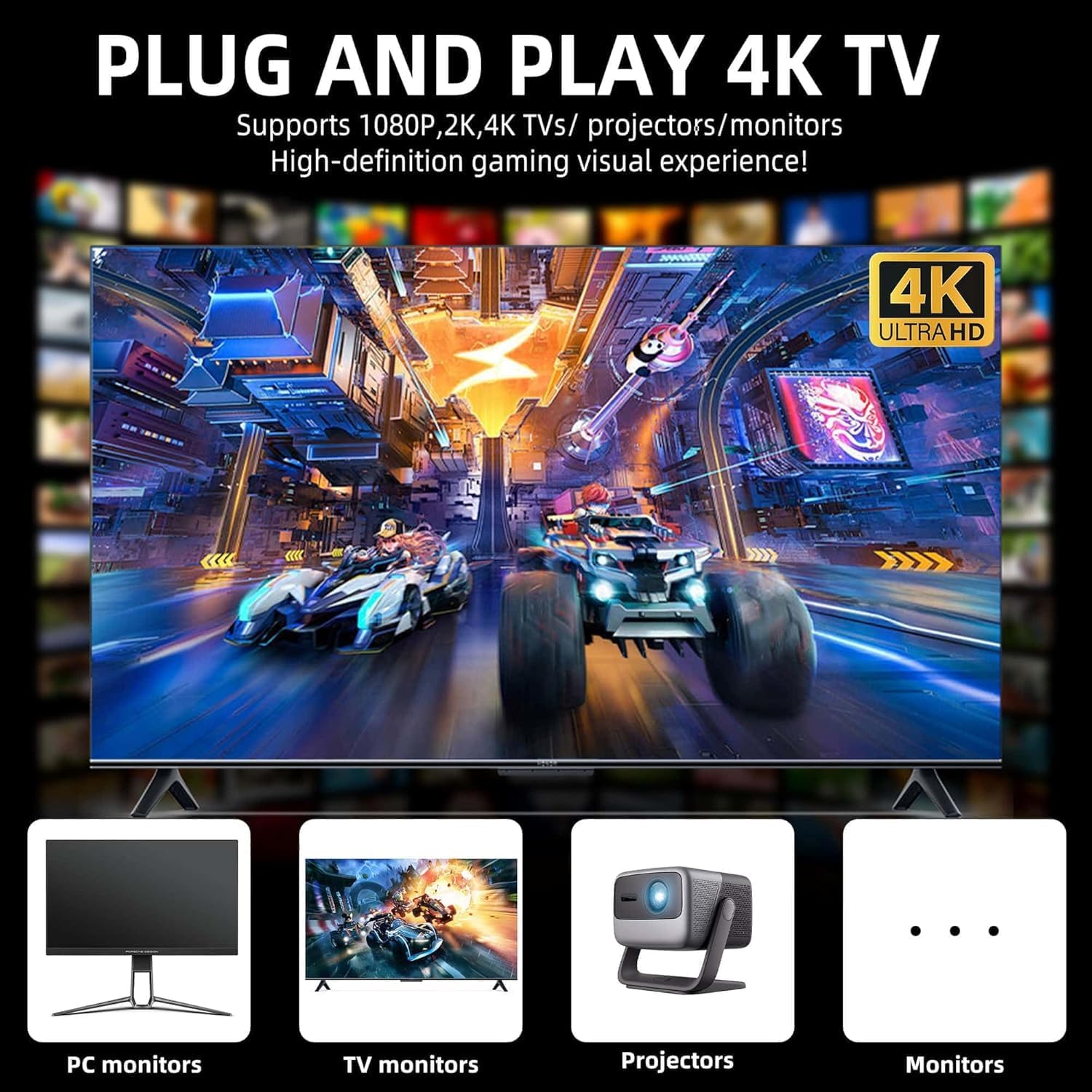 CRUPED New 4K Retro Pro Gaming Console | 20,000+ Preloaded Games | HDMI Plug & Play Game Stick | Wireless TV Game System | Classic Arcade Emulator | Dual 2.4G Controllers | 64GB Mini Game Box 1