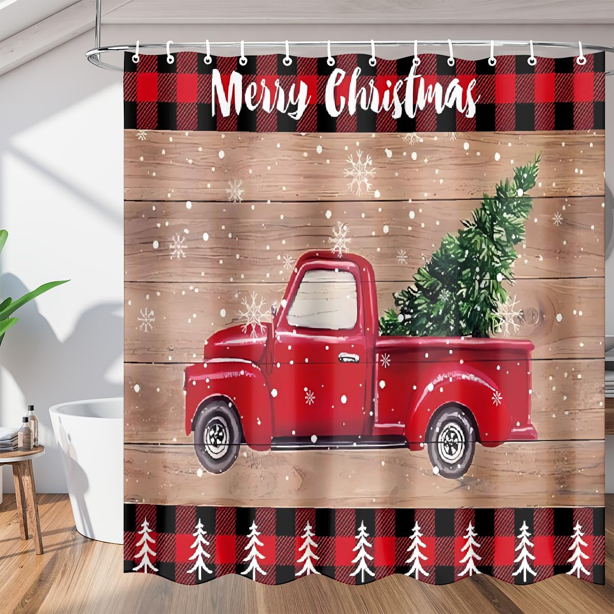 Mexpekil Shower Curtain, Bathroom Shower Curtain 168 x 183 cm, Waterproof Polyester Bathtub Curtains with Grommets & Hooks, Red Buffalo Truck
