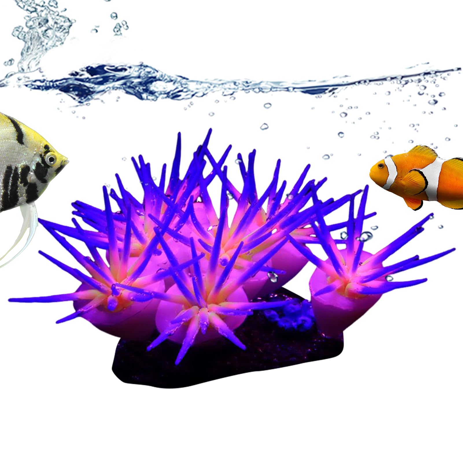 Générique Fish Tank Glowing Coral Ornaments, Silicone Soft Coral Decorations, 3.94x2.36in Artificial Luminous Aquarium Plants, Tank Decor, Suitable for Freshwater