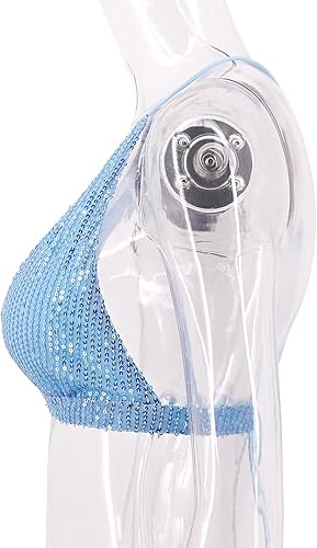 Miniatura 3 de Monanoat Top corto sexy de lentejuelas para mujer, cuello en V, vendaje, brasier para baile y club rave