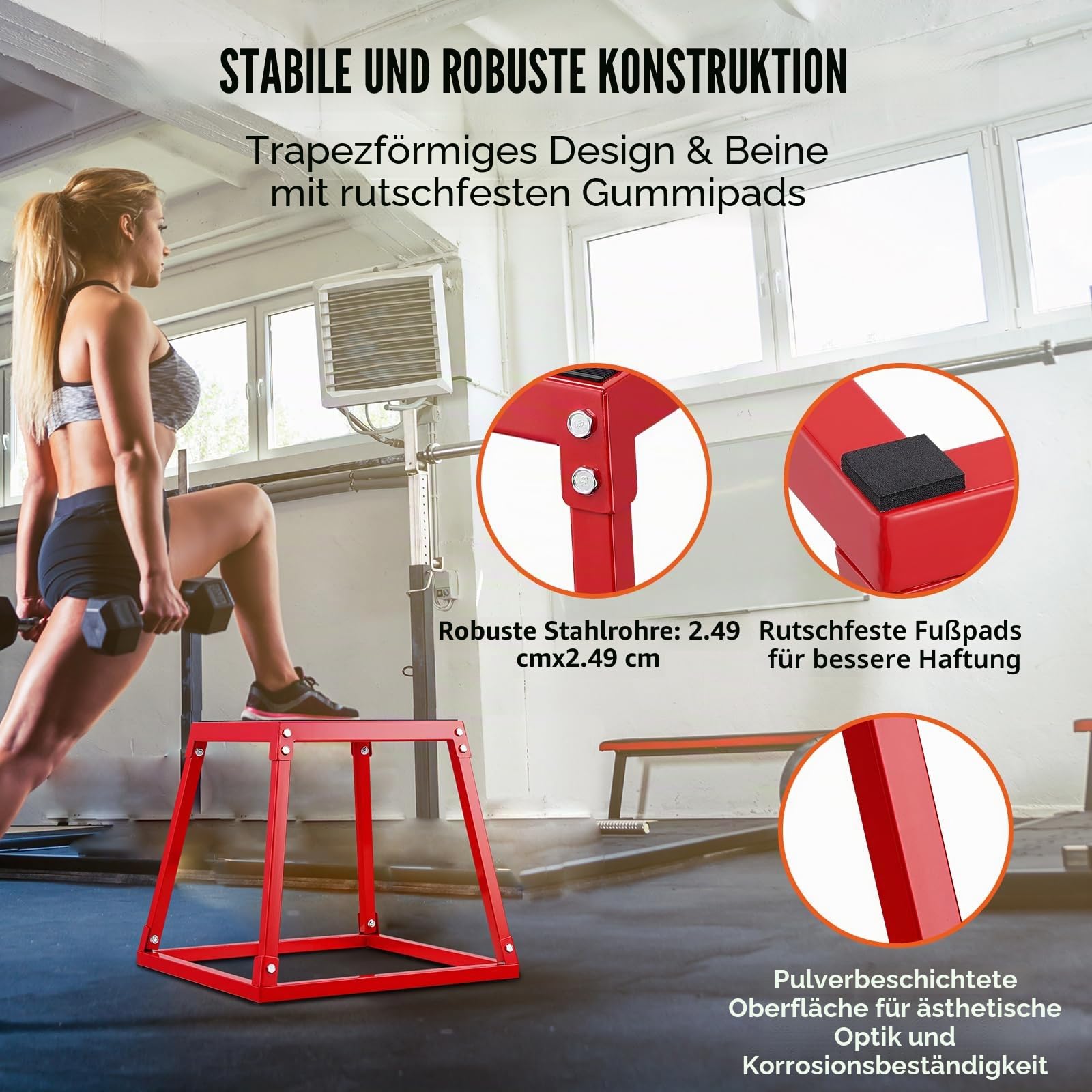 VEVOR Plyometrische Sprungbox, 458 mm Plyo-Box, Plyometrische Plattform Plyobox Rot, Rutschfeste Fitness-Übungs-Step-Up-Box für Heimtraining, Konditions-Krafttraining, Gesäß, Oberschenkel Trainieren
