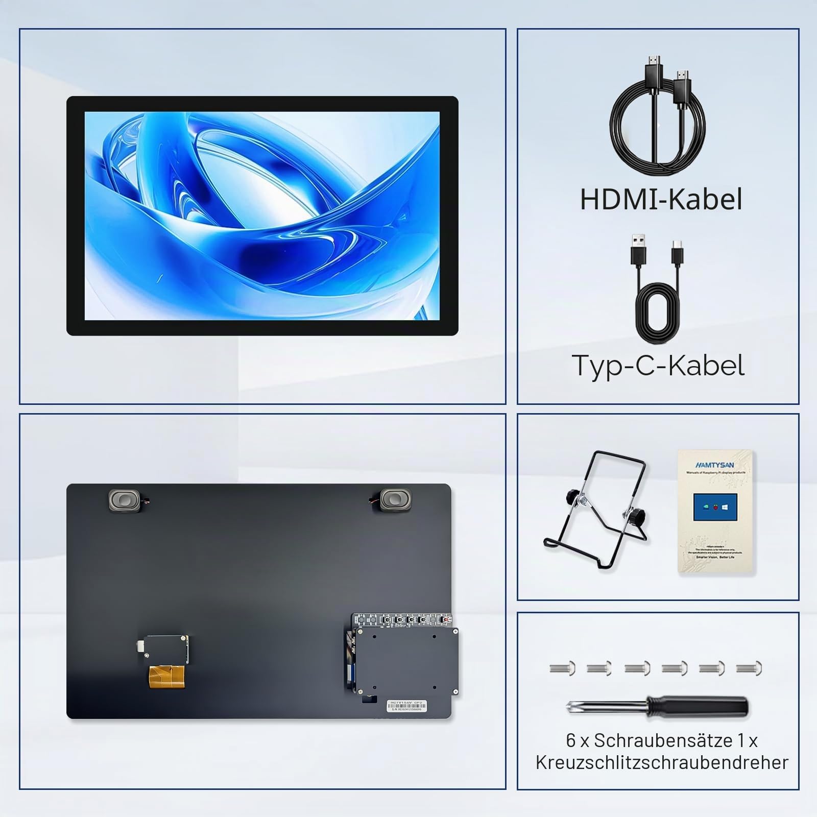 HAMTYSAN 15,6 Zoll Raspberry Pi Bildschirm FHD 1920x1080 Touchscreen Monitor IPS Sekundäranzeige mit Dual-Lautsprechern für Raspberry Pi 5/4/3/2/ Win11/10/8/7 Jetson Nano