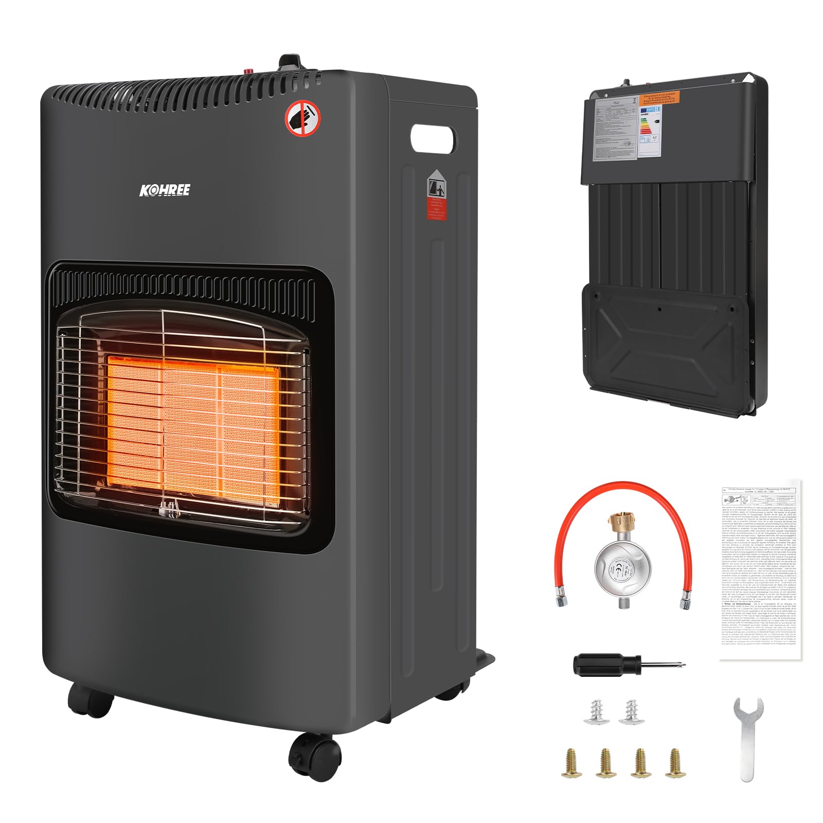 Kohree 4200 Watt Keramik Gasheizer, Gasheizung Dreifacher Sicherheitsschutz, Gasheizofen, Heizstrahler Gasheizgerät, inkl. Gasdruckregler Gasschlauch Schutzhülle Butan- oder Propangasflaschen bis 15kg