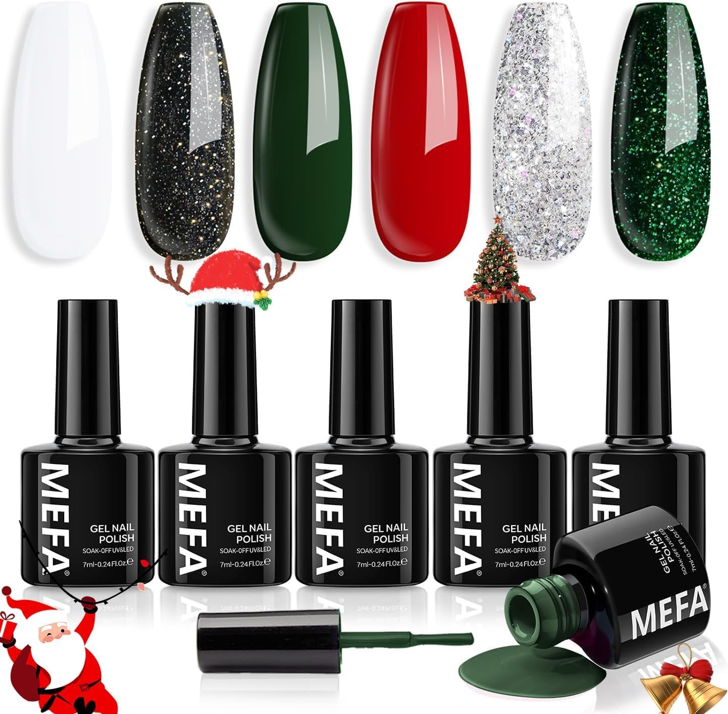 MEFA Pintauñas Semipermanentes, 6 Pcs Kit de Esmaltes Semipermanentes para Uñas en Gel UV LED para Principiantes y Profesional Manicura Uñas Art DIY, Rojo Blanco Negro Verde