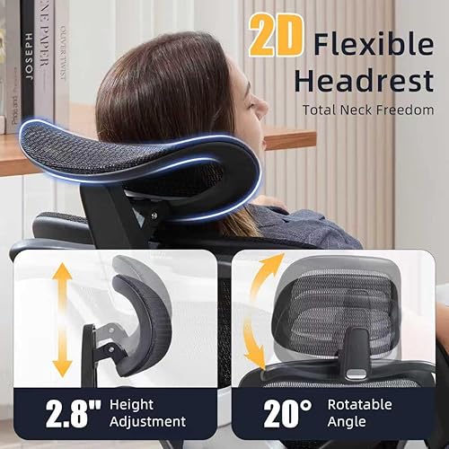 Miniatura 5 de Silla de oficina ergonómica  Silla de escritorio ejecutiva de malla con soporte lumbar dinámico de 3 zonas y reposacabezas ajustable 3D  Silla