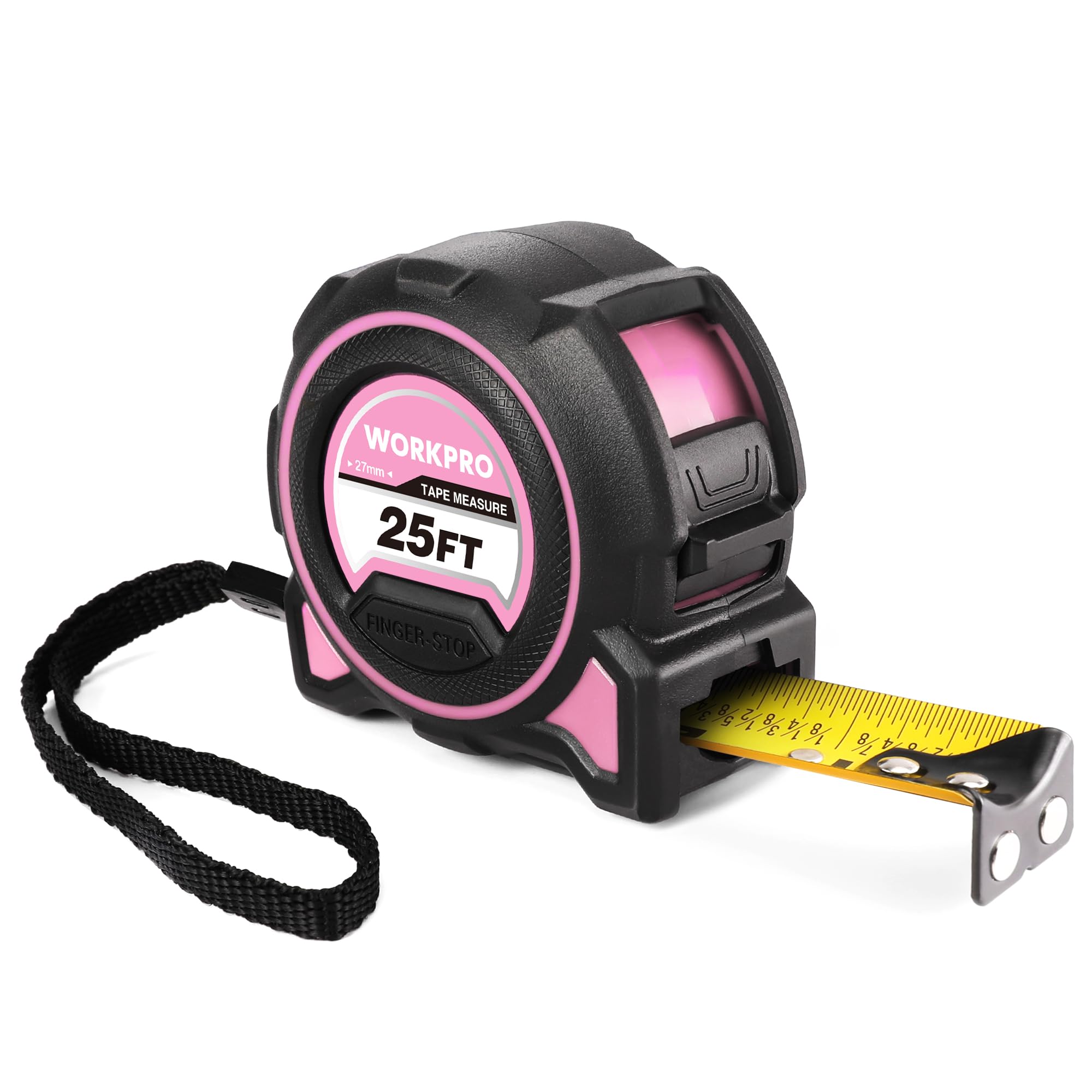 Pink Tape Measure, 25FT Heavy Duty Tape Measurement | Double Retract Long Stand Measuring Tape Accuracy 1/32 for Engineer, with Magnetic Hook, Belt Clip, Rubber Protective Casing