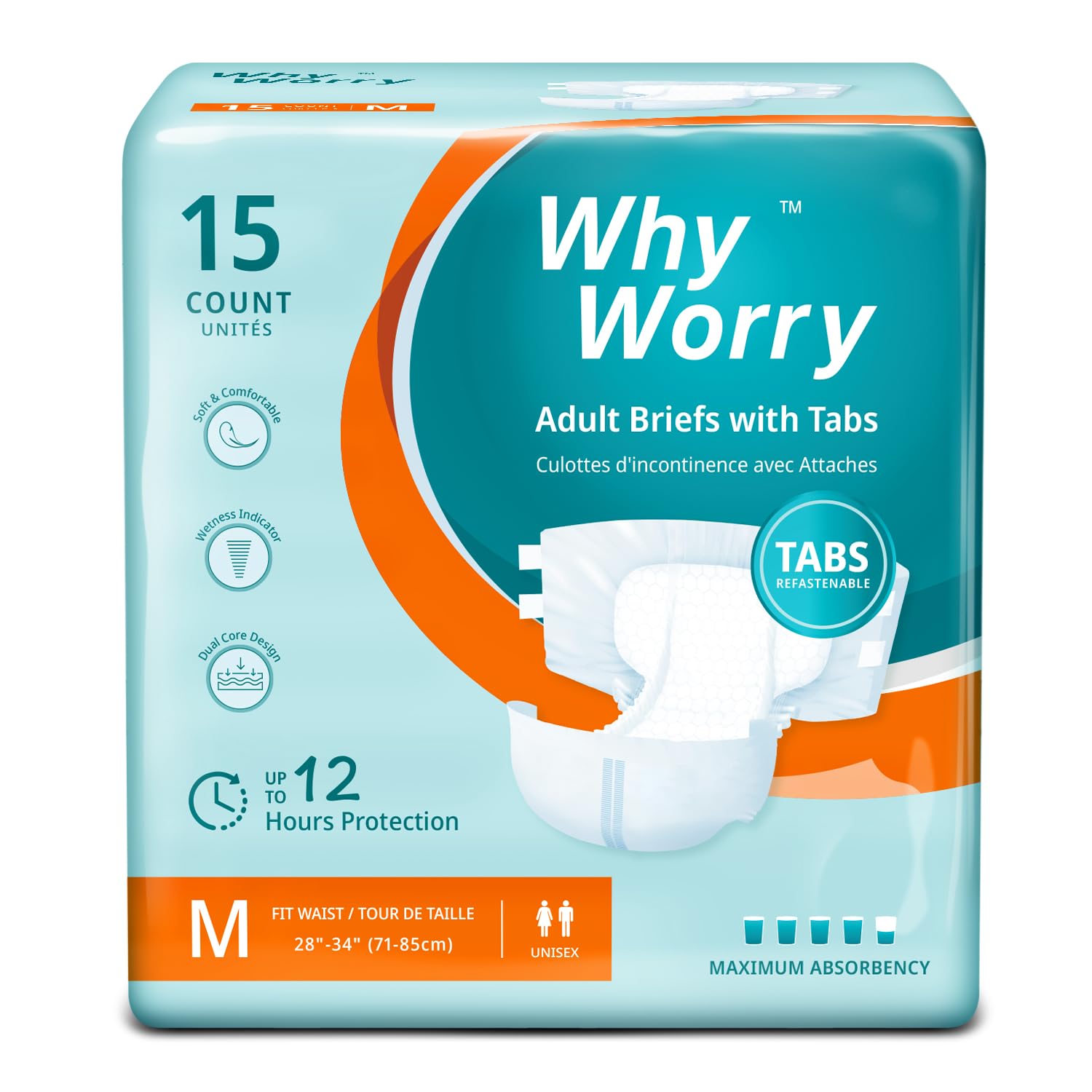 WhyWorry Pañales para Adultos con Máxima Absorción, Talla M, 60 Unidades | Dispositivos Absorbentes para Incontinencia Severa, Mujeres y Hombres, Protección Noche, Sistema Antiodor, Barreras Antifugas