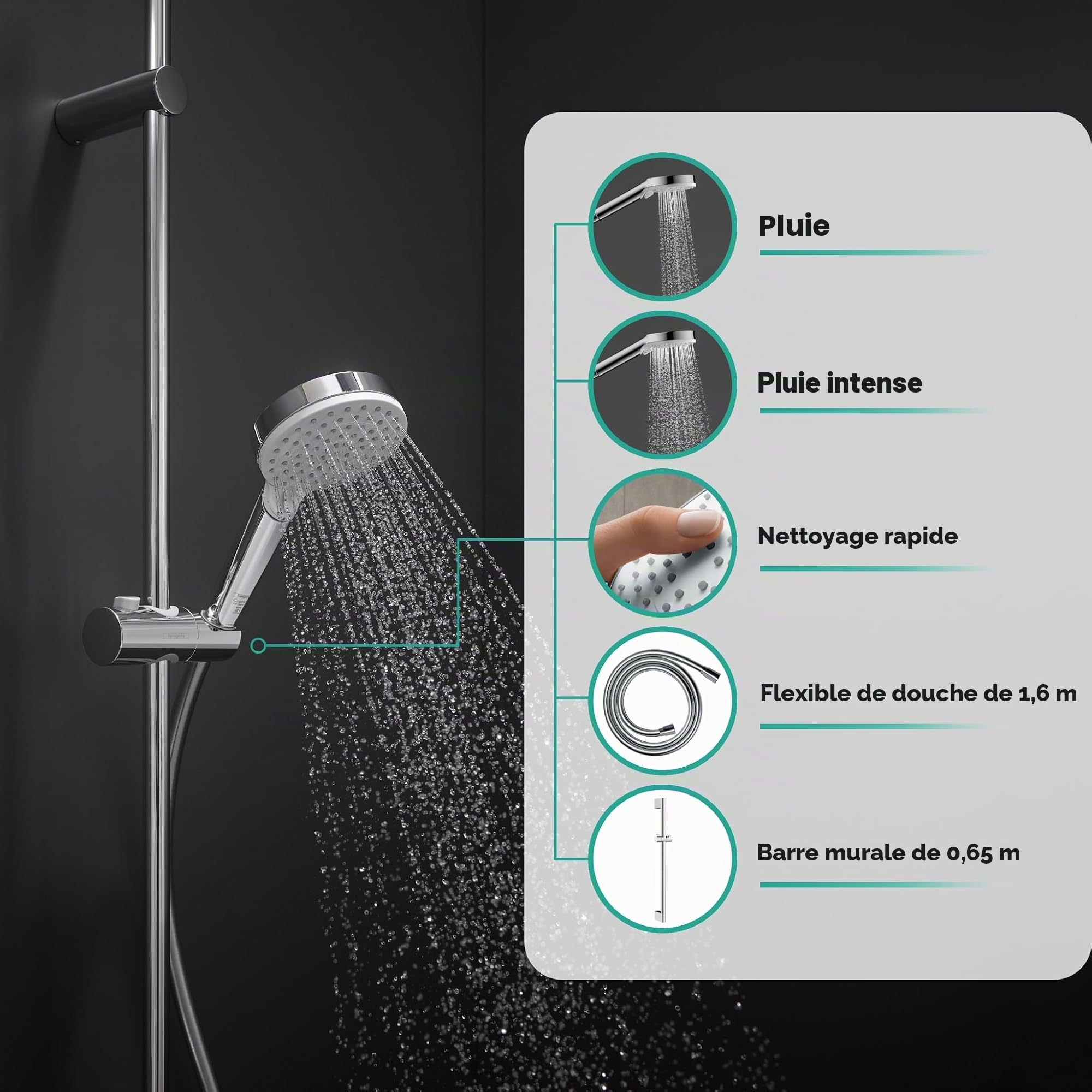 hansgrohe Crometta Set de douche Vario avec barre Unica'Croma 65 cm, blanc/chromé, 26532400