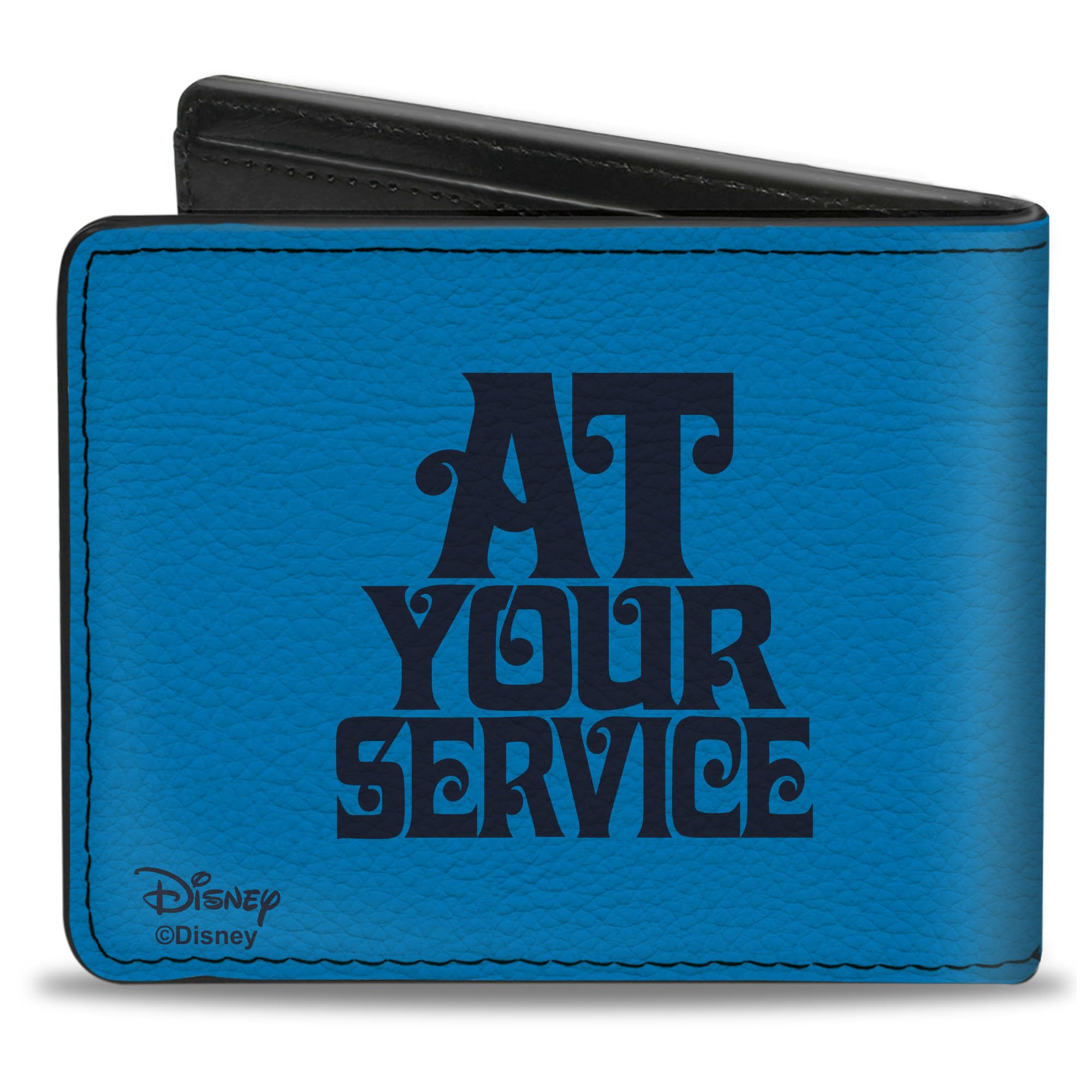 Buckle-Down Men's Disney Wallet, Bifold, 2019 Face at Your Service Blues Yellow, Vegan Leather, Aladdin Genie, 4.0
