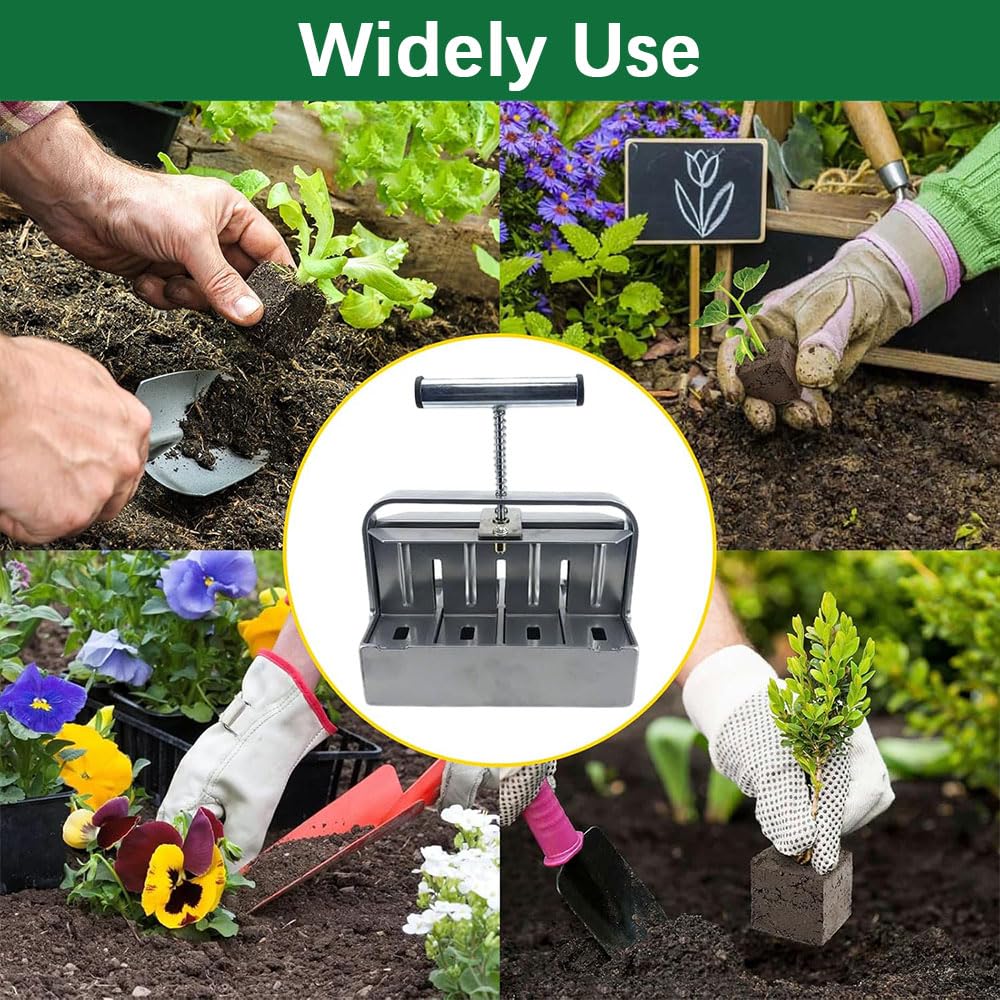 Bloccatore di Terreno 8 Celle,Soil Blocker de 4.5 * 4.5 CM-Accessorio per la Semina-Soil Blocker Acciaio Per Giardini,Vivai, Semina e Trapianto di Piantine
