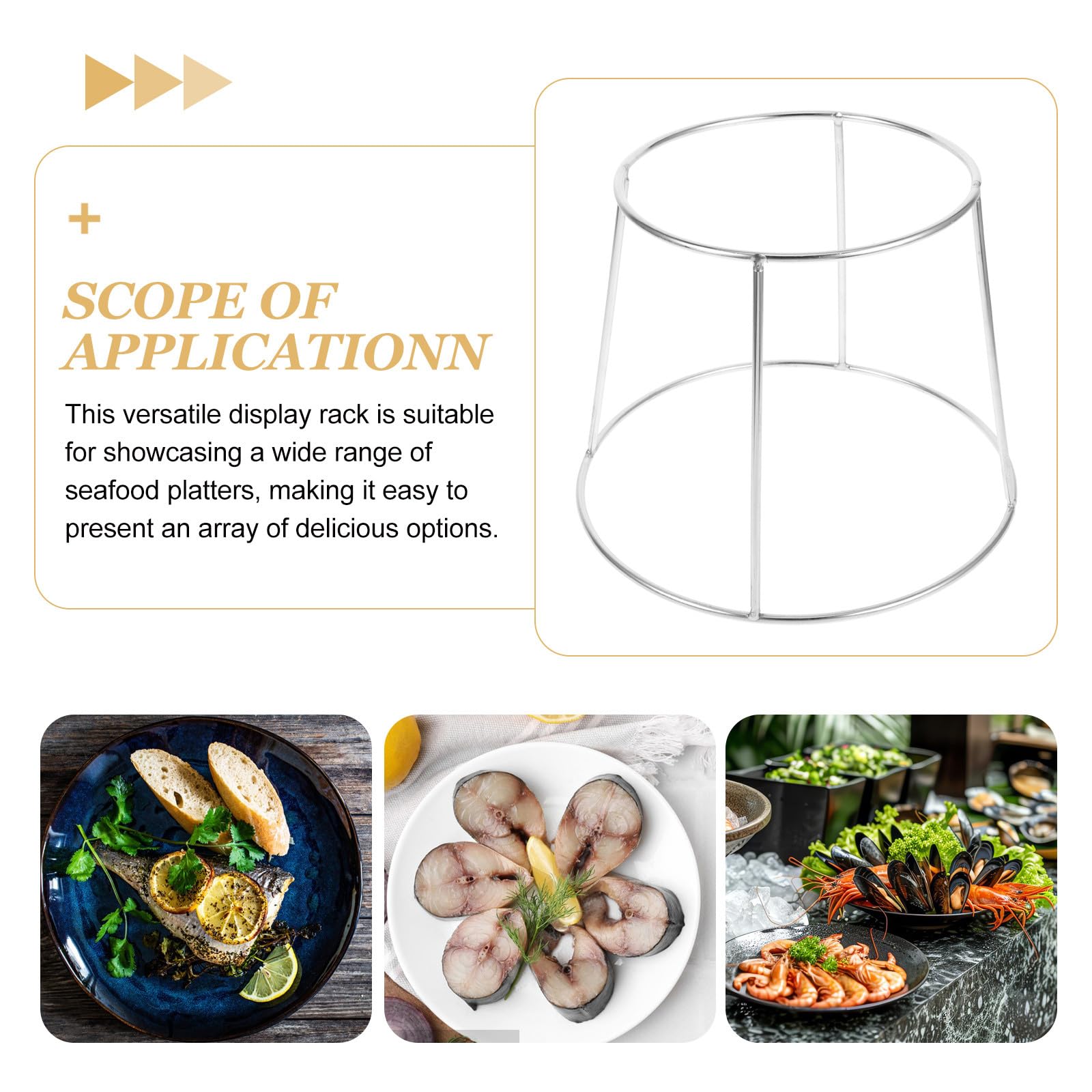 Juego de 3 platos de acero inoxidable de doble capa, soportes de exhibición de mariscos y bandeja de alimentos para restaurante buffet, equipo comercial de servicio de 17 a 23 cm