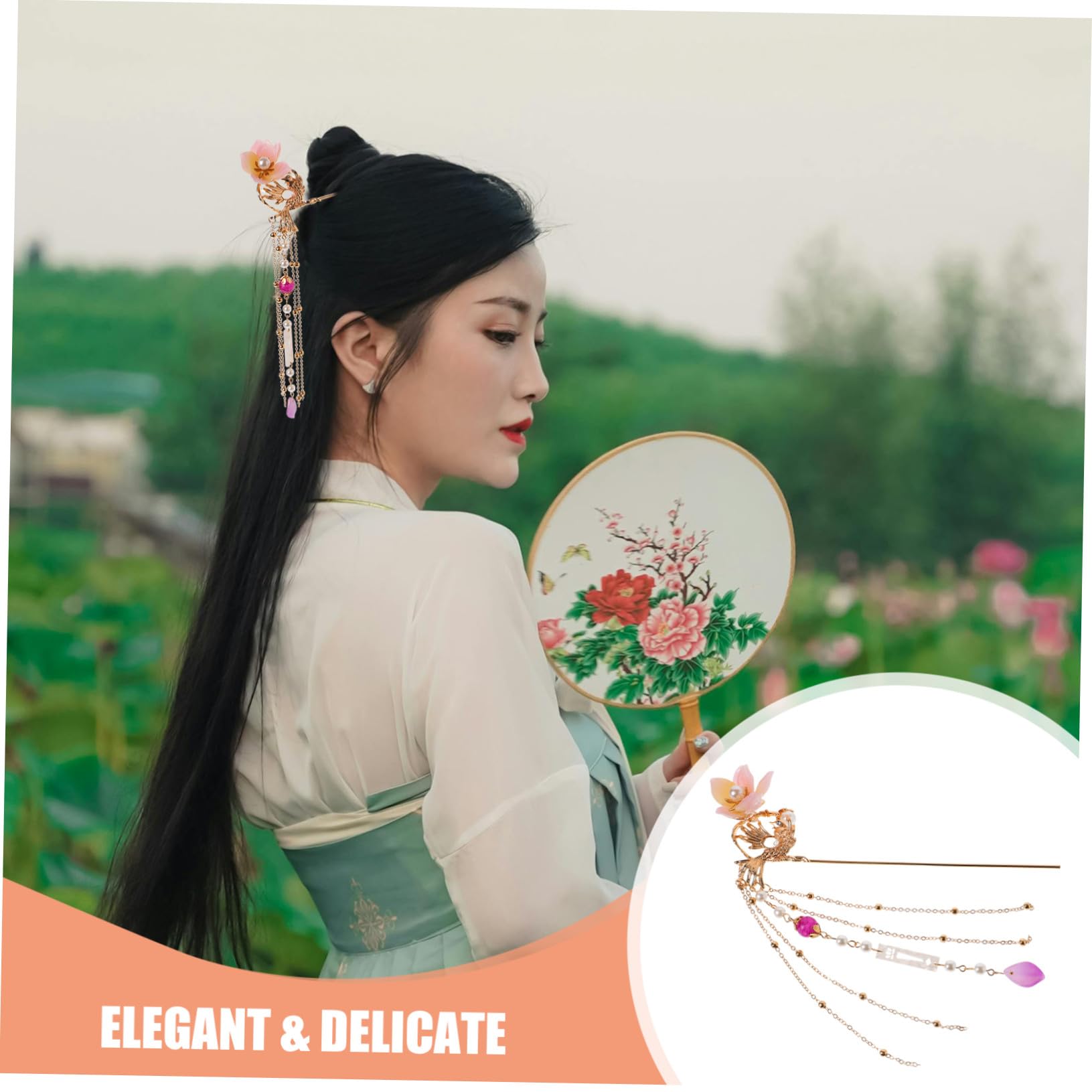 Gatuida Perlenhaarnadel Traditioneller Haarschmuck aus Legierung im Chinesischen Stil Retro mit Quasten Haarspange für Lange Haare für Frauen bei Festen und Cosplay
