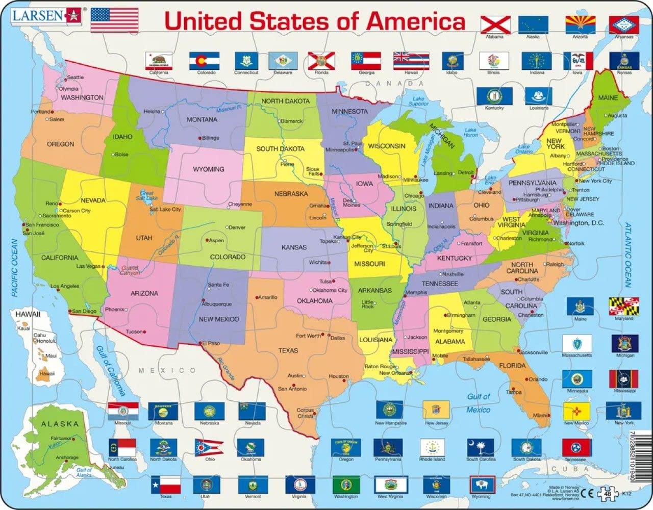 Larsen Puzzles USA Political 48 Piece Children's Educational Jigsaw Puzzle