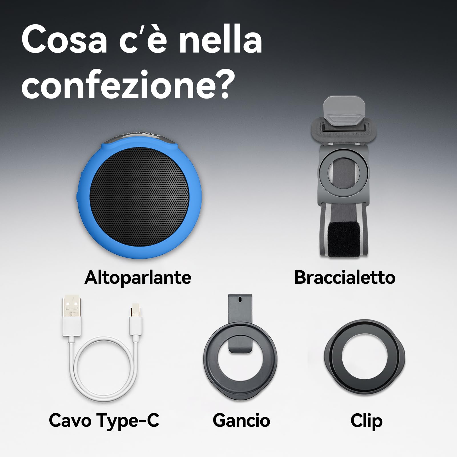 ANCwear Cassa Bluetooth 5.4 Indossabile con Clip, Cinturino e Gancio