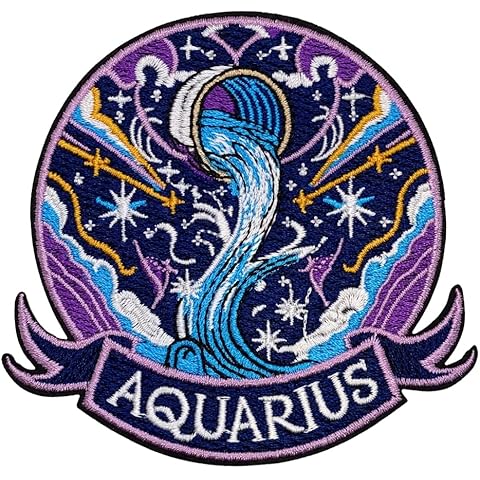 Constellation Aquarius Patch – 3.35 inches, Cool Colorful Aquarius Iron On Patches – Embroidered Zodiac Iron On Patches for Backpacks