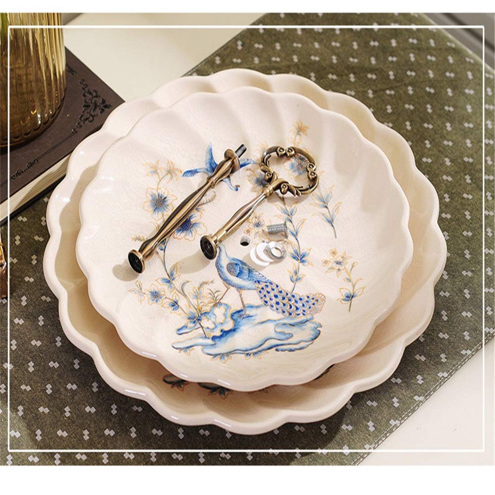 Soporte de cerámica para Tartas de 2 Niveles, con diseño de Flores, para Bodas, Frutas, Cupcakes, postres, Frutas, Buffet (Color: Azul, tamaño: 25 x 31 cm) (Naranja: 25 x 31 cm)