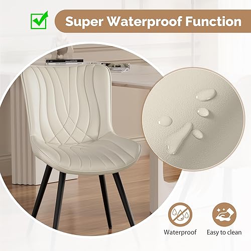 Miniatura 6 de Juego de 4 sillas de comedor de piel sintética, tapizadas, cómodas, sillas de comedor modernas, sillas auxiliares sin brazos de cocina con patas de
