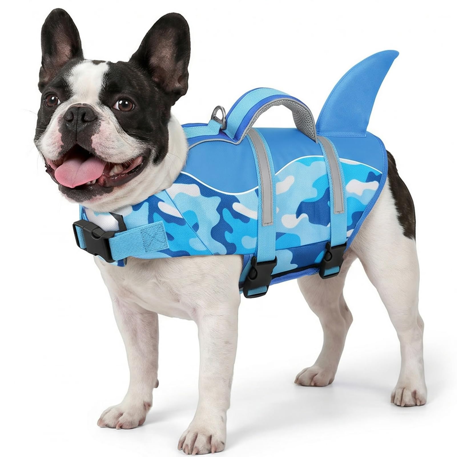 AOFITEE Schwimmweste Hund, Hundeschwimmweste Hai für Schwimmen, Hohe Flotation Rettungsweste mit Rettungsgriff und Reflektorstreifen für Kleine, Mittlere, Große Hunde