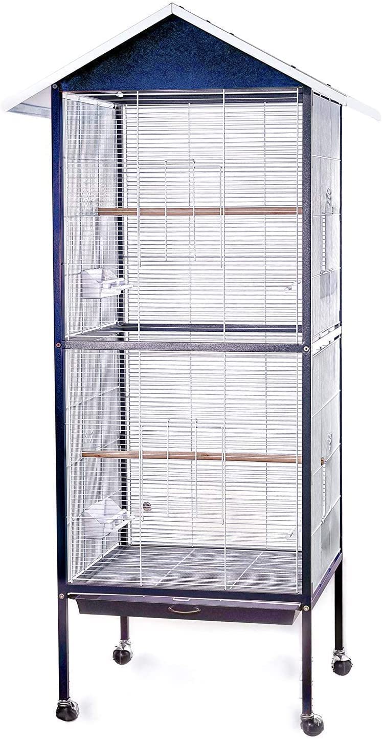 BPS Jaula Grande Metal para Loro Pájaro Pajarera Periquito Canarios con Saltado Comedero 60 * 60 * 167 cm Color Azul BPS-1197AZ