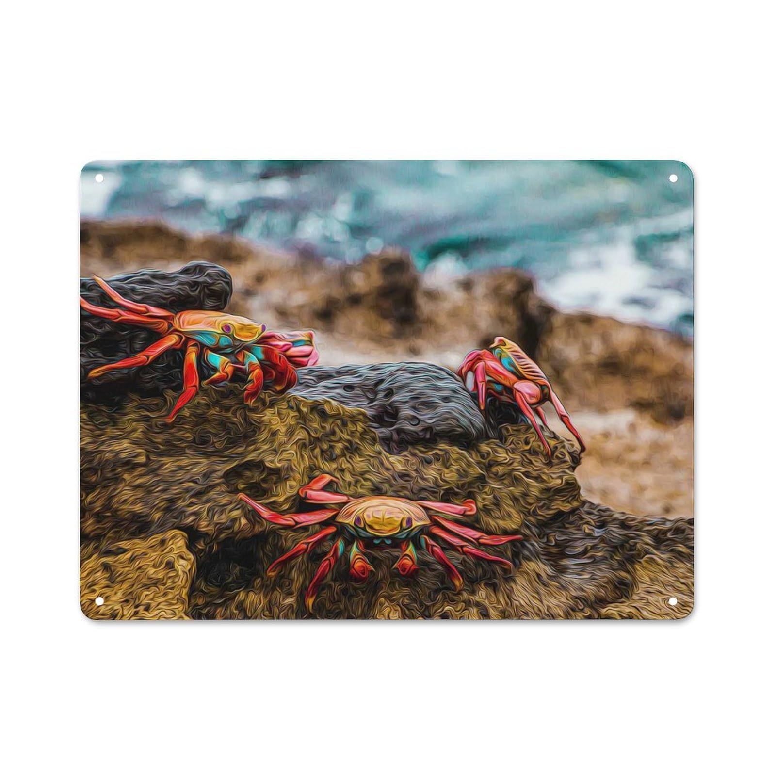 Junmoney Style-5 Crab Tin Sign 30X40cm, Modern Vintage Creative Space Decor For Hobby Room, Office, Lounge Or Living Room