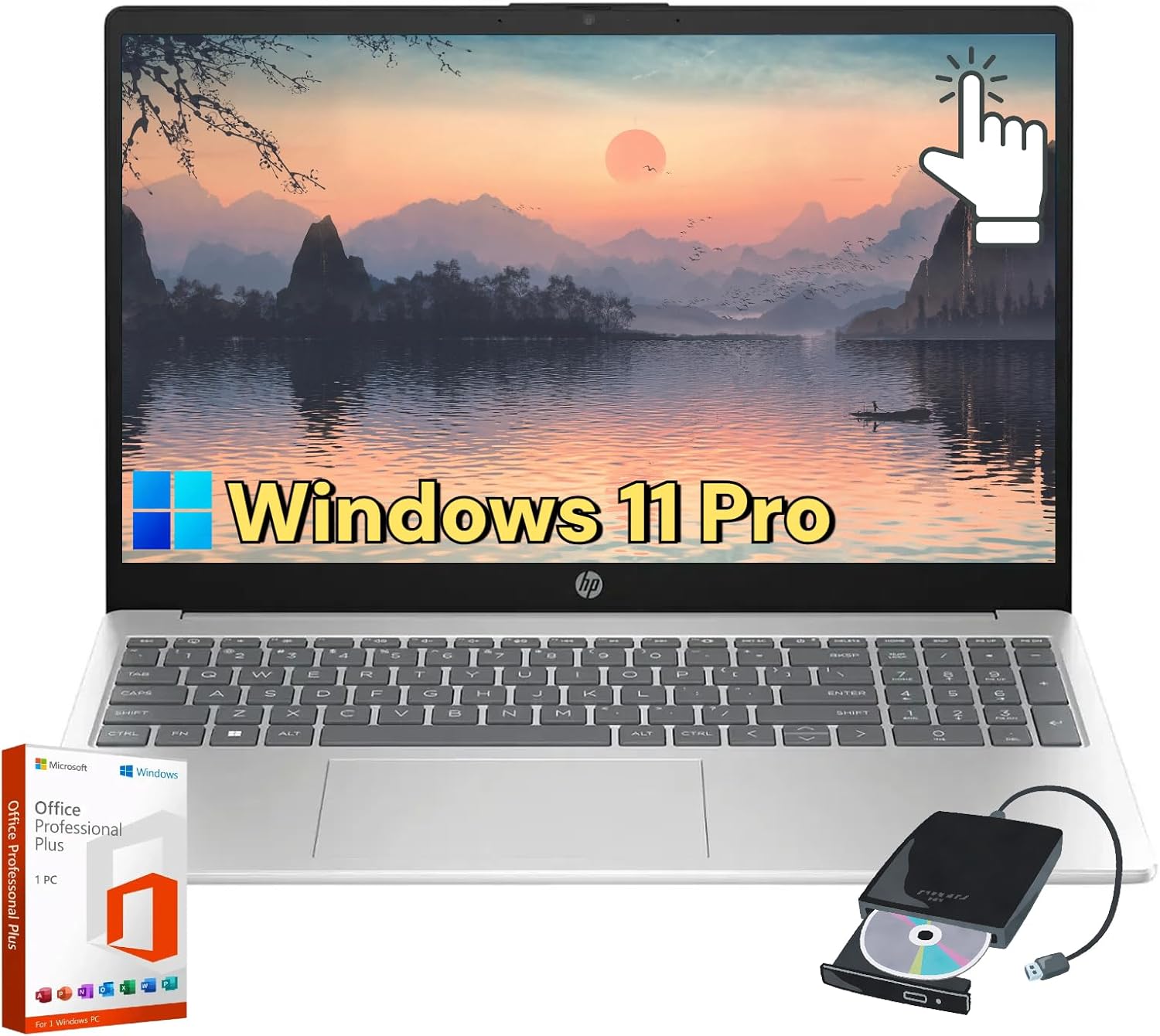 Computadora port&aacute;til con pantalla t&aacute;ctil HP para empresas y estudiantes: pantalla de 15,6 pulgadas | Intel i3-1215U | Windows 11 Pro y Microsoft Office Pro de por vida | Teclado num&eacute;rico | Carga r&aacute;pida | 32 GB de RAM + SSD de 1 TB