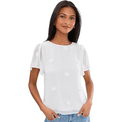 CeCe 3D Flower Applique Crew Neck Top new ivory