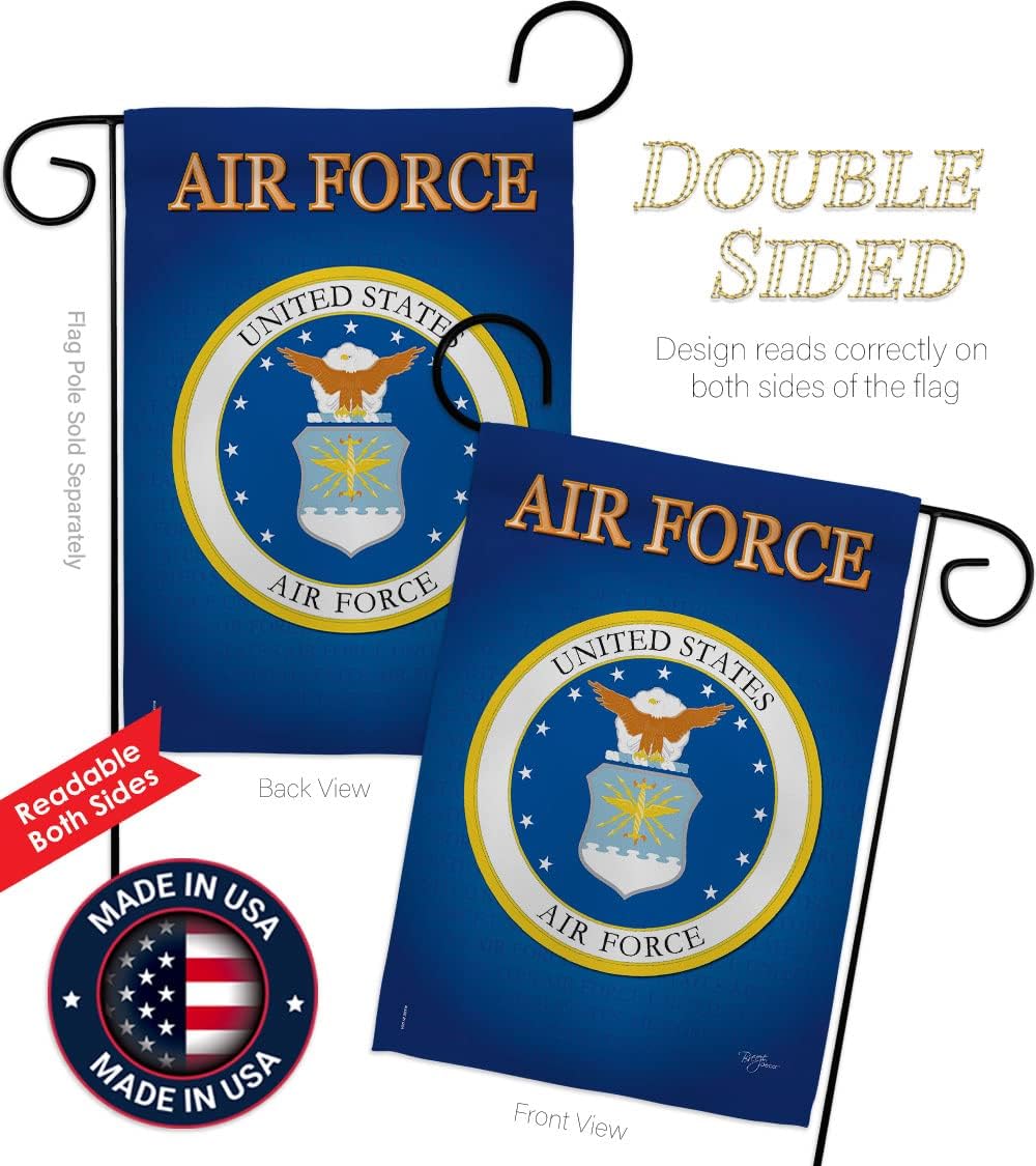 Air Force Garden Flag - Set Wall Holder Armed Forces USAF United State American Military Veteran Retire Official - House Decoration Banner Small Yard Gift Double-Sided Imported 13 X 18.5
