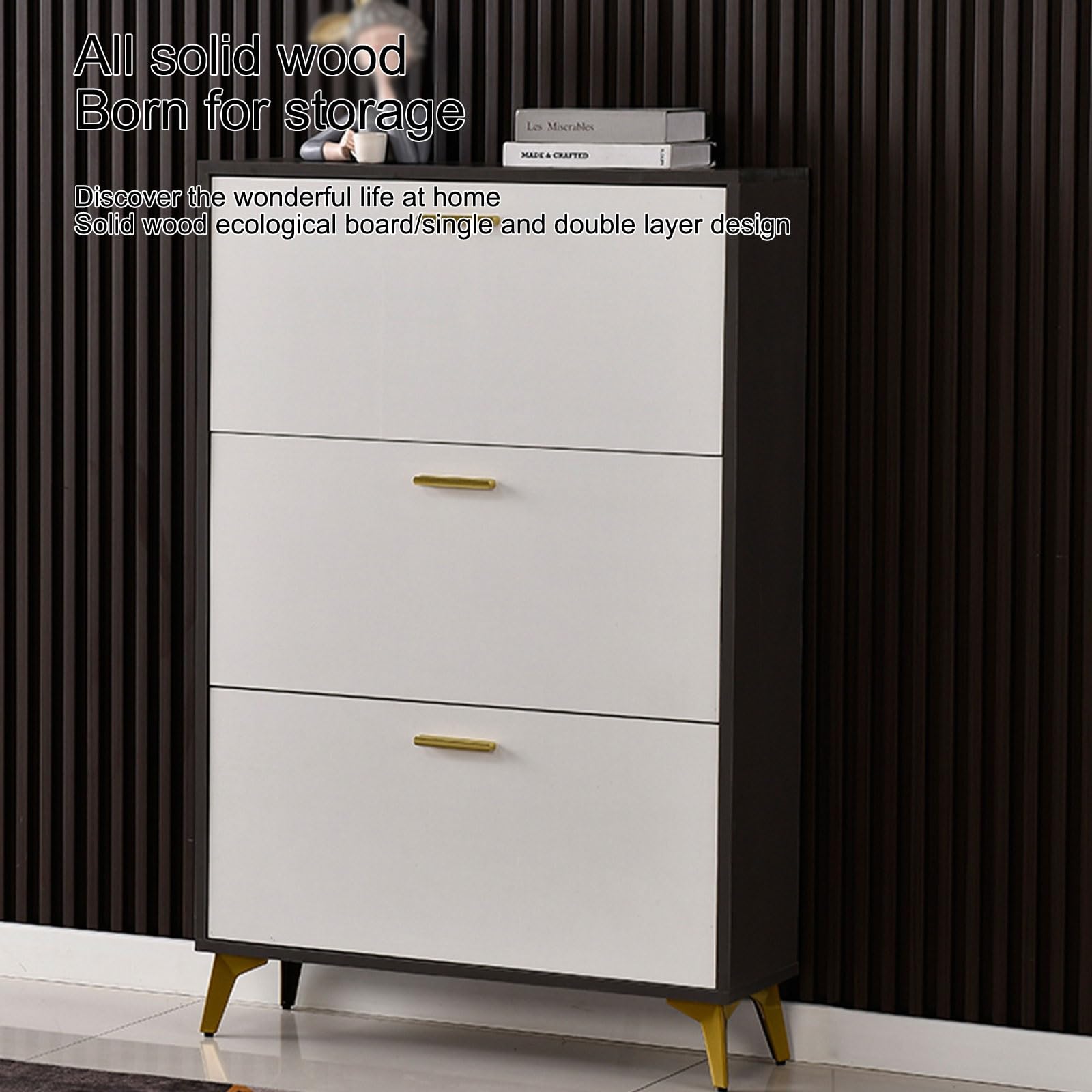 JHDXL Entrance Shoe Cabinet, Household Essentials, Wood Shoe Organizer, Space-Saving Shoe Storage, Suitable for Entrance, Living Room and Corridor(White,60 * 17cm/23.6 * 6.7in)