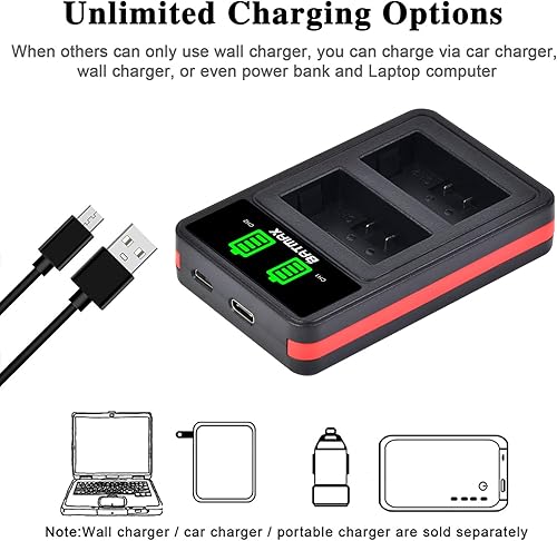 Miniatura 6 de Batmax Paquete de 2 baterías LP-E5 + LED Dual Bulit-in USB cargador con puerto tipo C para Canon EOS Rebel XS, Rebel Xsi, Rebel T1i, 1000D, 500D,