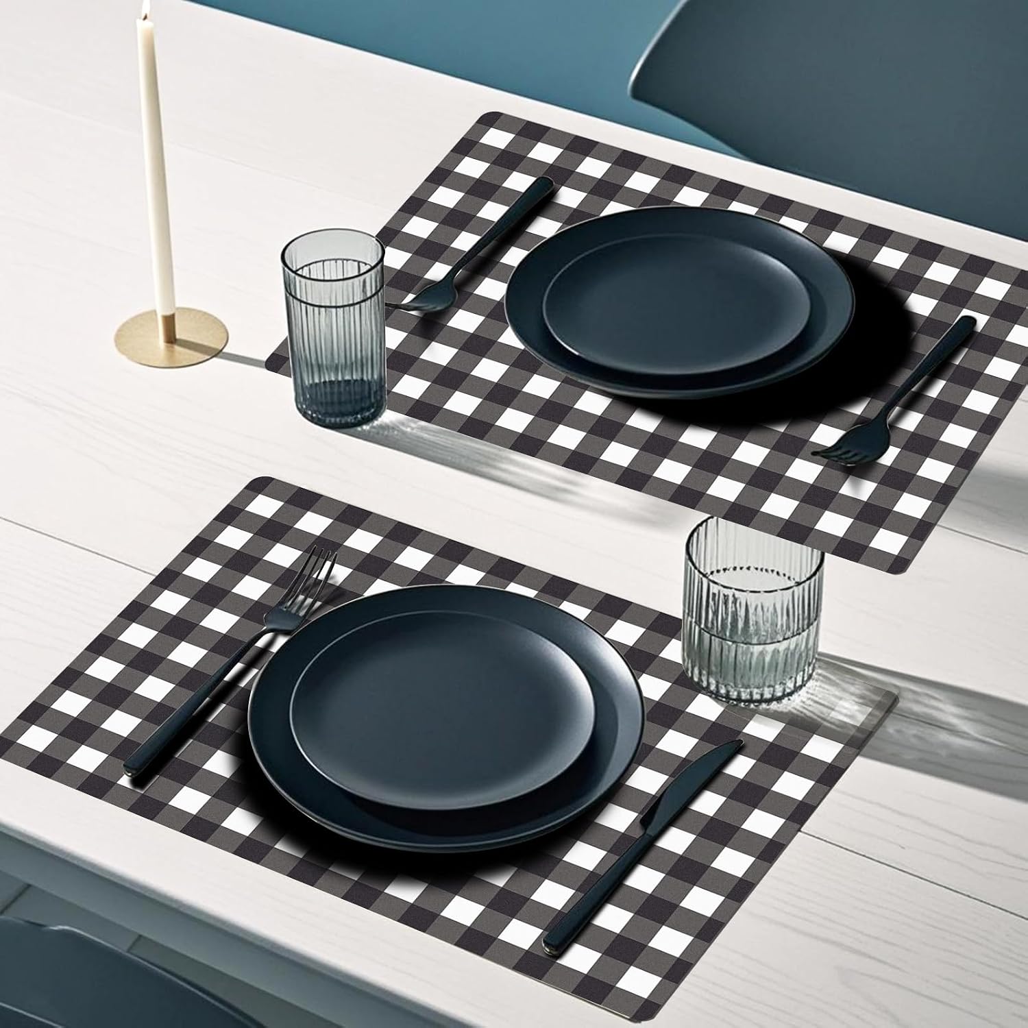 WRAPAHOLIC 50 Sheets Black and White Checkered Paper Placemats Set - 11 x 17 Inch Grid Disposable Table Mats for Dining Table Home Kitchen Decor and Farmhouse Party