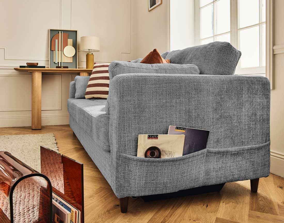 Lisa Design Anna - 3-sitzer Einzelsofa Schlaffunktion mit Tasche aus Strukturiertem Samt Grau
