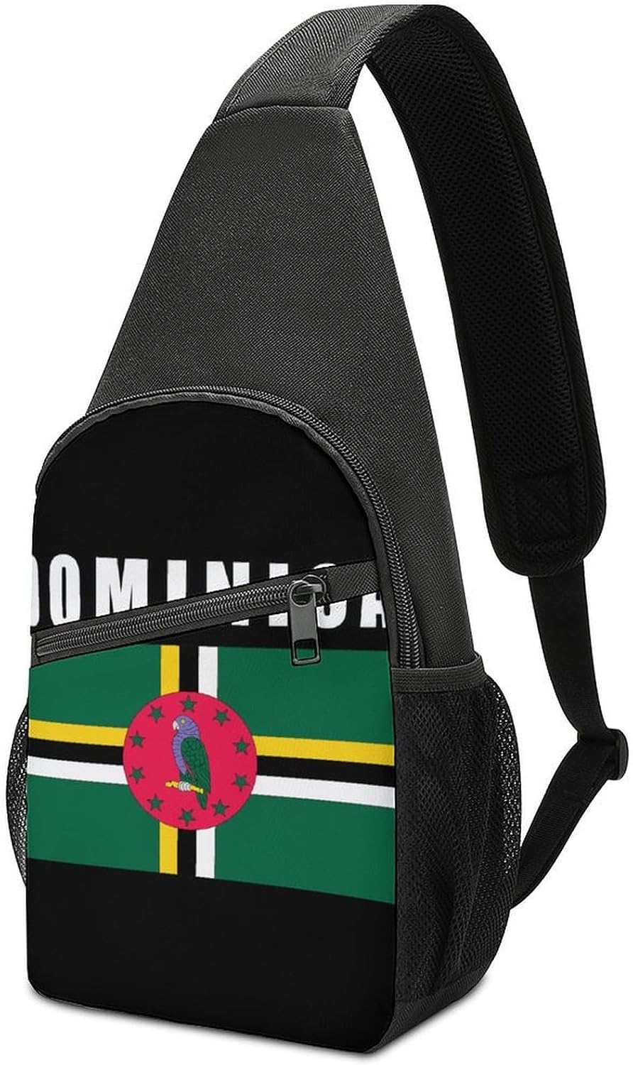 Dominica Dominican Flag Logo Crossbody Sling Backpack Chest Bag Daypack | unisex,trendy,with convertible and detachable shoulder strap,side pockets