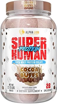 ALPHA LION Superhuman Whey Protein Powder, Great Tasting Pure Whey Protein Isolate, Low Carb, Low Sugar, No Bloat Post Workout, Muscle Recovery & Growth 28 Servings, Cocoa Buffs