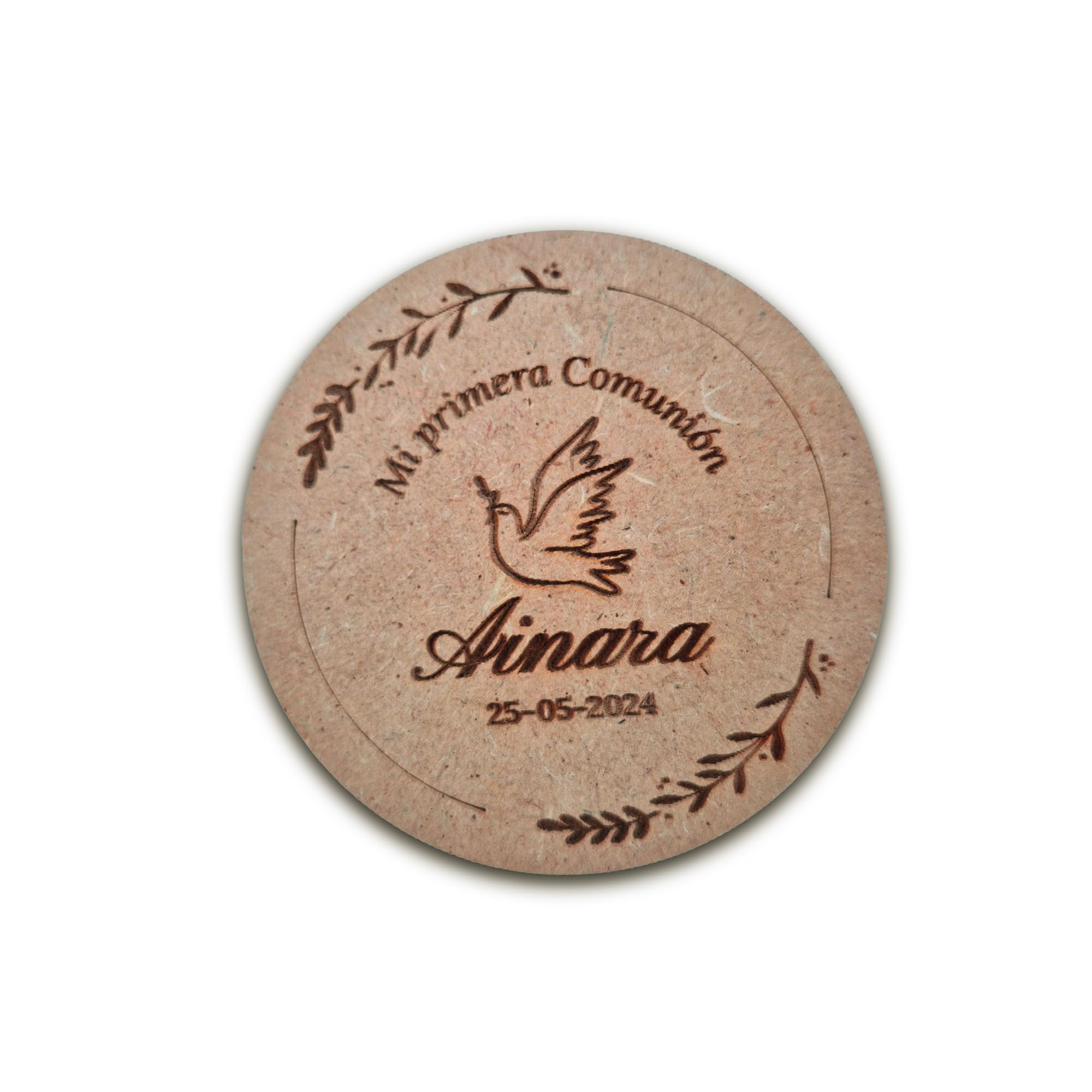 Posavasos 9cm Hecho con Madera para comunión Totalmente Personalizado con Nombre y Fecha Detalle para los Invitados Desde Solo 0,99€ la Unidad (80)