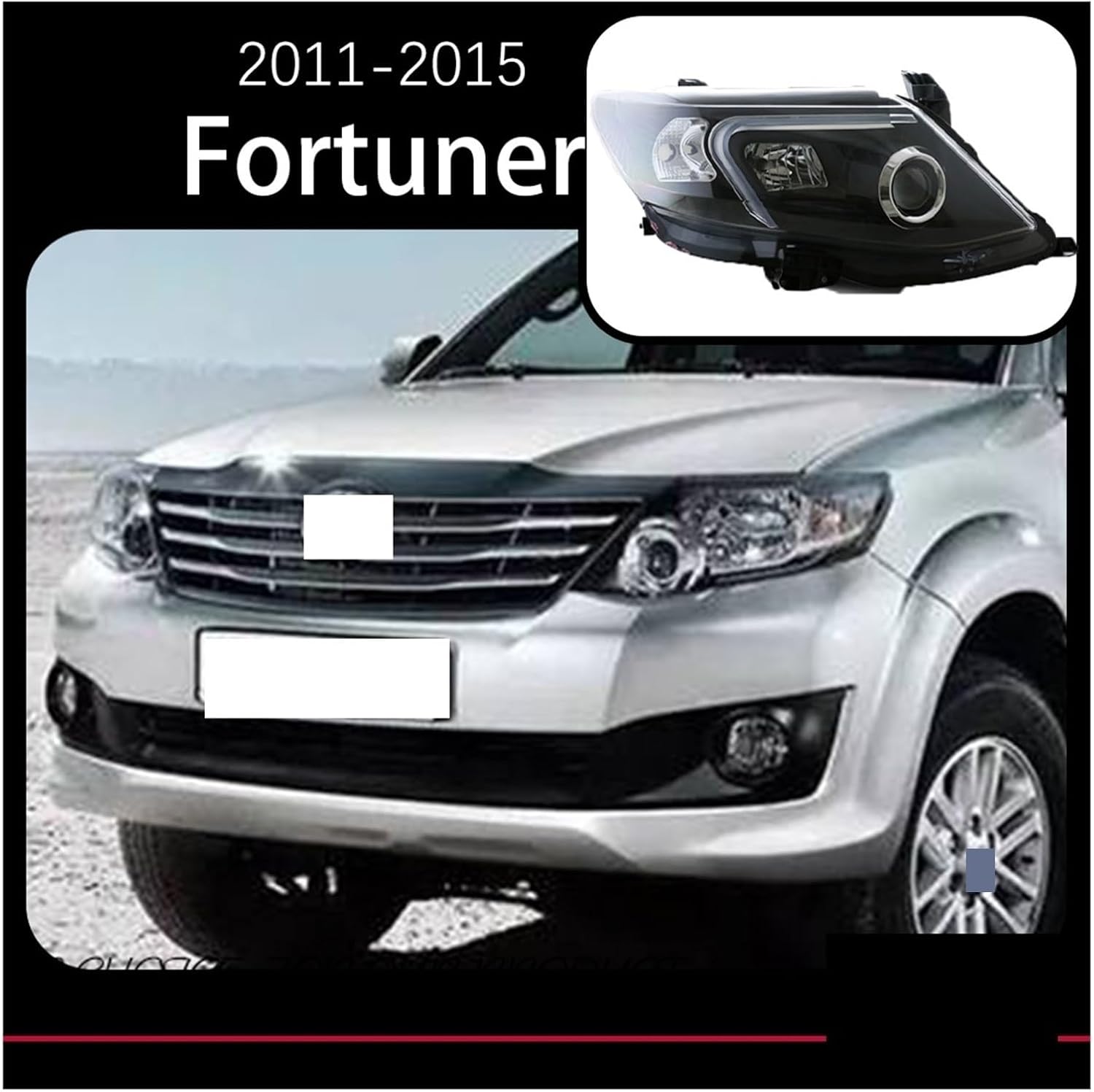 Car Model Compatible With Toyota Fortuner Headlights 2011-2015 Fortuner LED Headlight LED DRL Head Lamp Angel Eye Bi Xenon Accessories(Headlight No Bulb)