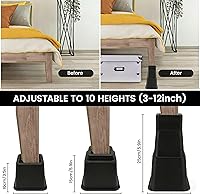 Vista 3 de Elevadores de cama resistentes, elevadores de muebles ajustables de 12 pulgadas, elevación en alturas de 3,4,5,6,7,8,9,10,11,12 pulgadas para sofá