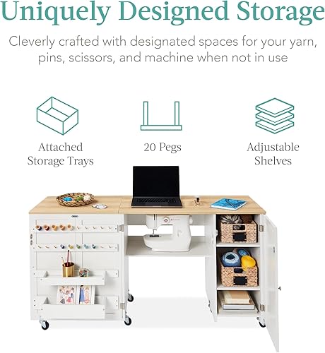 Vista 2 de Best Choice Products Mesa de costura plegable grande, estación de manualidades portátil multiusos y escritorio lateral con diseño compacto, ruedas