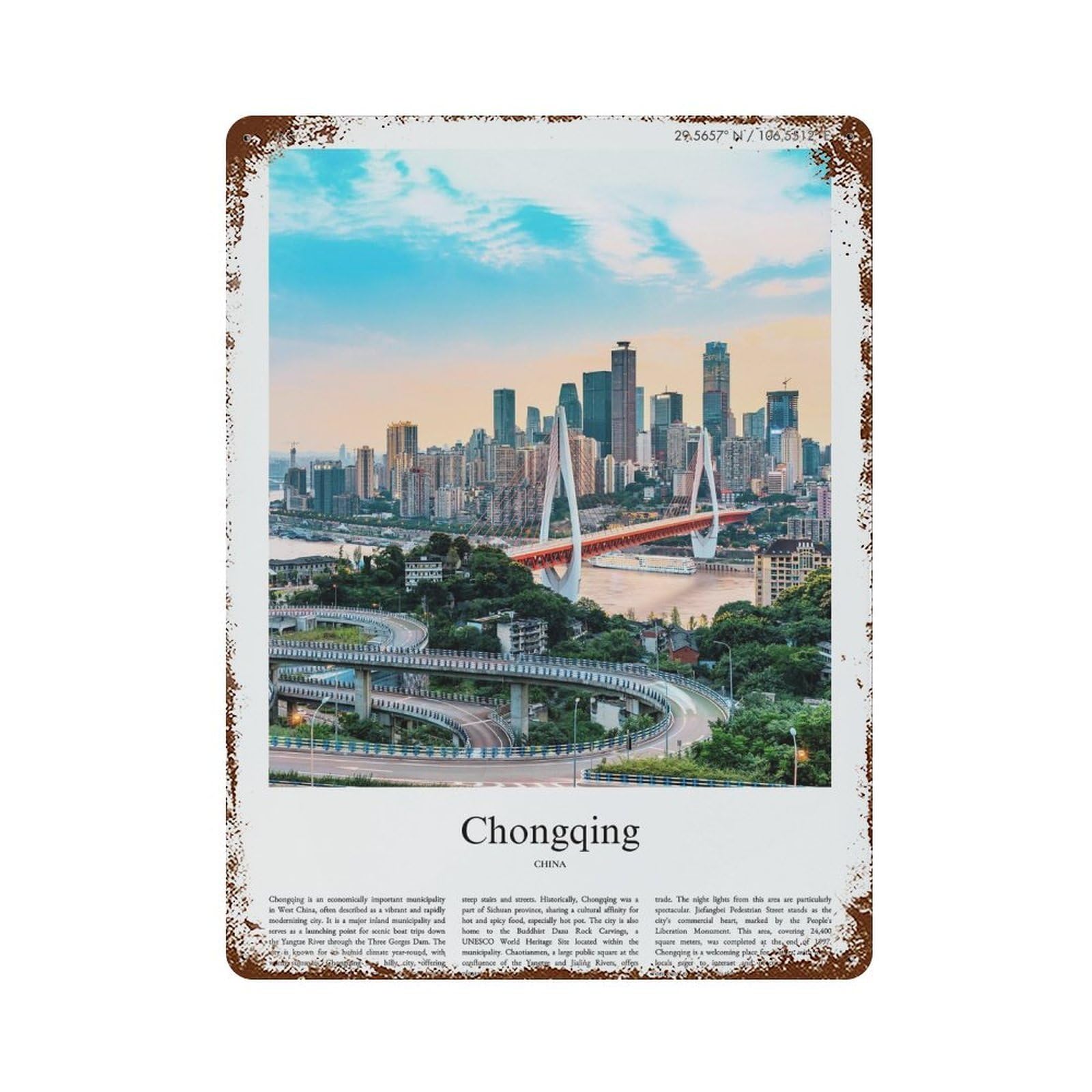 xiaoxiaoshen Chongqing China City Scenery Wall Decor Art Metal Tin Poster Modern Home Decor Art Home Bar Shop Decorations Vintage Sign 40x30cm