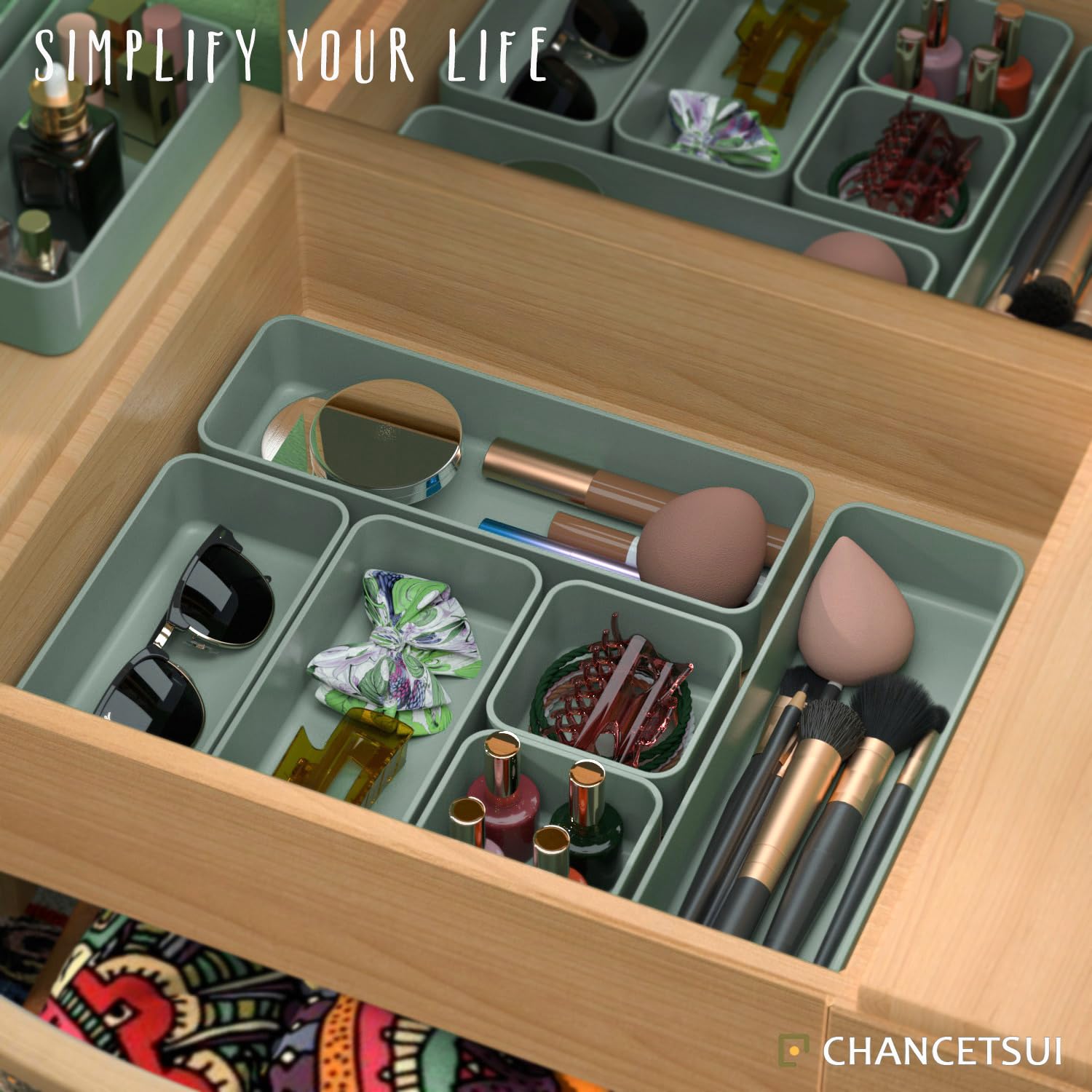 CHANCETSUI Set di 6 organizer impilabili per cassetti, versatili per scrivania e toeletta, contenitori per trucchi, bagno, camera da letto, cucina e ufficio
