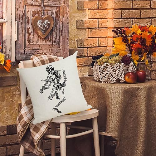 Carroll Set Of 4 Halloween Throw Pillow Cover ，Funny Skeleton Ghost Halloween Decoration Bedroom Sofa Balcony Cushion Cover Pillow Cover 18X18 Inch #TOP3