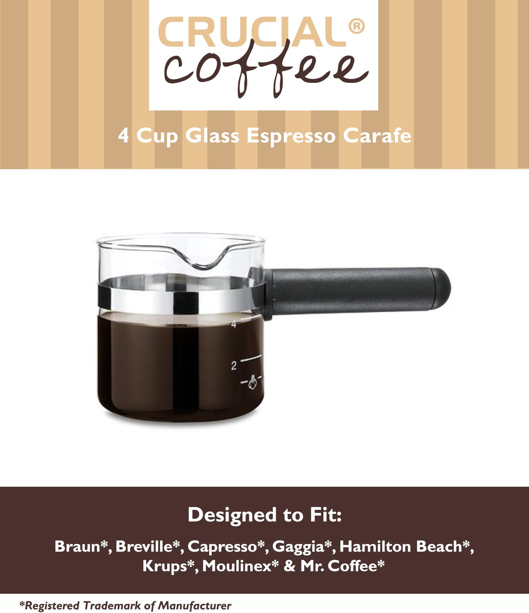 Universal Fit 4 Cup Glass Espresso Carafe, Fits Braun E20, Capresso 301, Krups 864, Mr. Coffee ECM10 & Many More, Compare to Part # EXP100