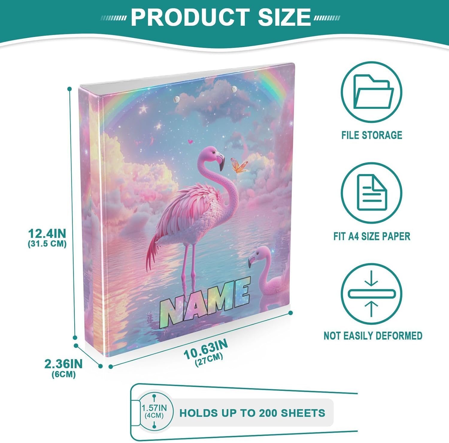 Aslsiy Customized Kids 3 Ring Binder Flamingo Standing in Water (1) Personalized Round Clipboard Binder Decorative Harcover Binders Organizer for Office Supplies